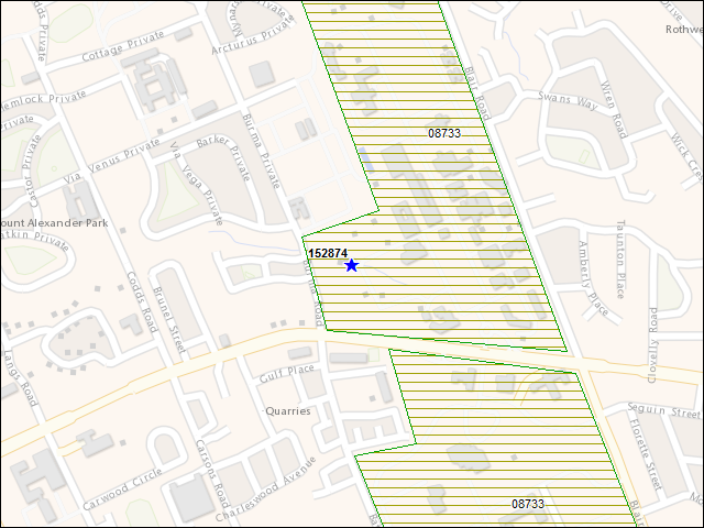 A map of the area immediately surrounding building number 152874