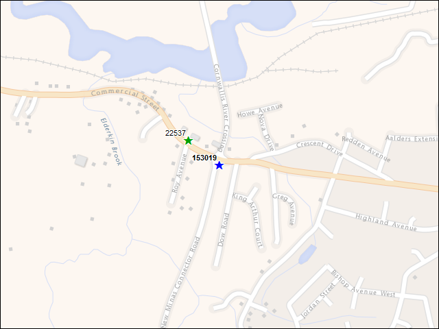 A map of the area immediately surrounding building number 153019