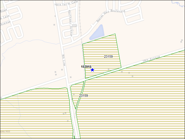 Une carte de la zone qui entoure immédiatement le bâtiment numéro 153915