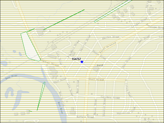 Une carte de la zone qui entoure immédiatement le bâtiment numéro 154757
