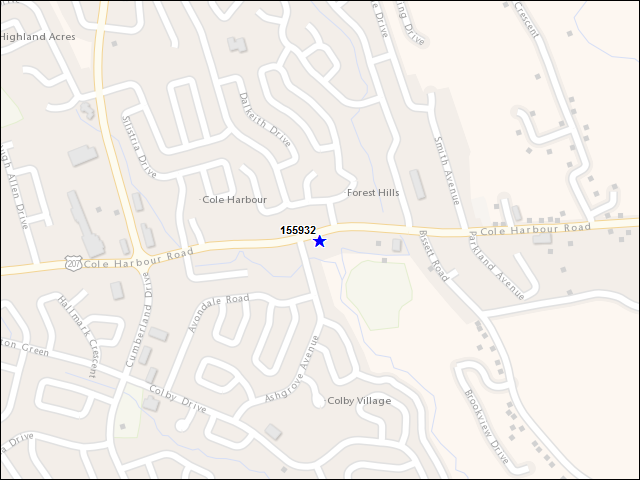 Une carte de la zone qui entoure immédiatement le bâtiment numéro 155932
