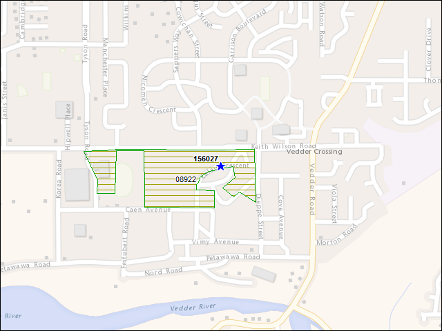 Une carte de la zone qui entoure immédiatement le bâtiment numéro 156027