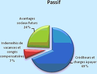 Ce diagramme circulaire indique, en pourcentages, l’importance relative des différents postes du passif de CFC.