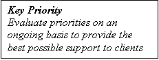 Text Box: Key Priority
Evaluate priorities on an ongoing basis to provide the best possible support to clients
