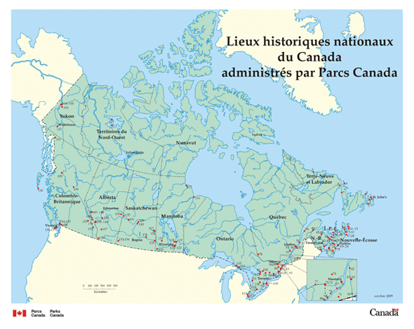 La figure 2 présente le plan du réseau des lieux historiques nationaux du Canada.