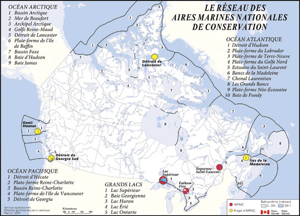 La figure 3 présente le plan du réseau des aires marines nationales de conservation du Canada.